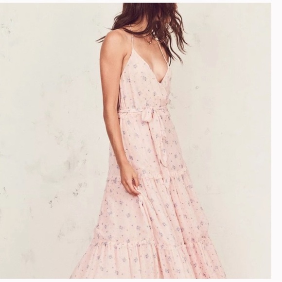 New with Tag: LoveShackFancy Bobbi Floral Chiffon Tiered Maxi Wrap Dress. - Picture 2 of 11